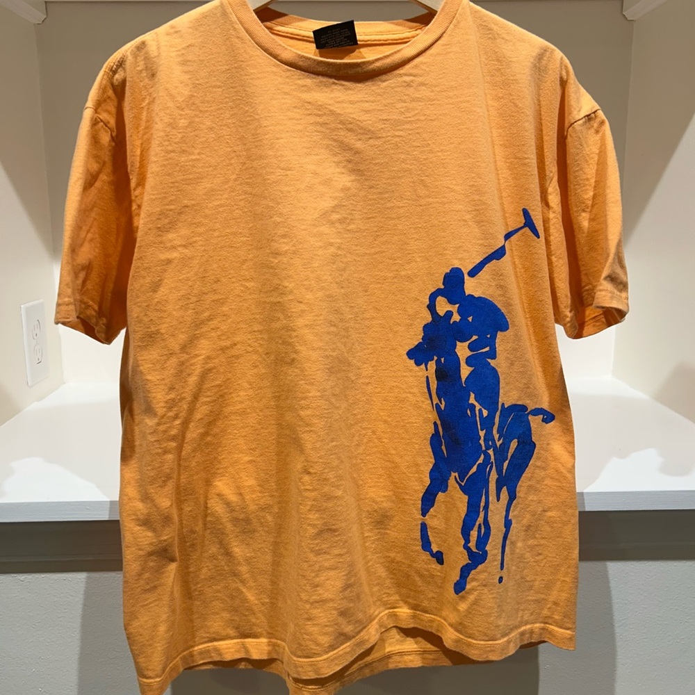 Orange Polo T Shirt with Large Blue Polo Logo